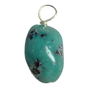 湖北天然原矿绿松石小配饰随形项链小提溜挂件小吊坠925纯银扣头