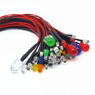 F3/5/8/10mm圆头带线LED灯珠发光管电源指示信号灯3V6V12220V长亮