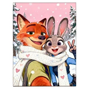 卡通动漫尼克朱迪DIY数字油画礼物油画布丙烯颜料手工装饰可爱萌