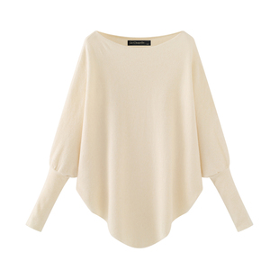 拉夏贝尔/La Chapelle法式不规则蝙蝠袖针织衫女秋冬季慵懒风毛衣