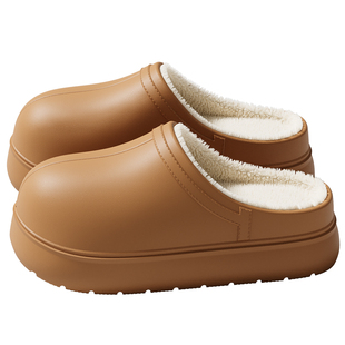 防水可外穿棉拖鞋女款冬季2025新款防滑厚底保暖毛毛绒增高跟拖鞋