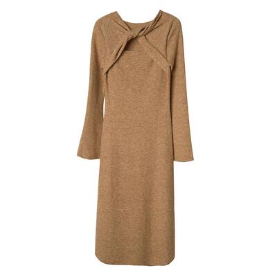 辰现法式浪漫扭结镂空针织连衣裙