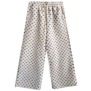 羊羔绒波点运动裤女秋冬加绒加厚保暖棉裤宽松束脚摇粒绒阔腿卫裤