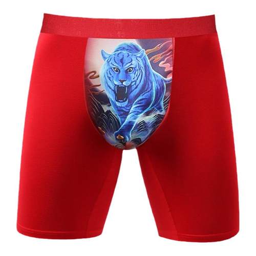 本命年男士内裤防磨腿纯棉平角裤结婚大红生肖红色加长运动四角裤