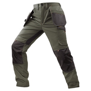 多口袋加绒工装裤男耐磨劳保汽修汽配厂松紧腰工作多功能牛津护膝