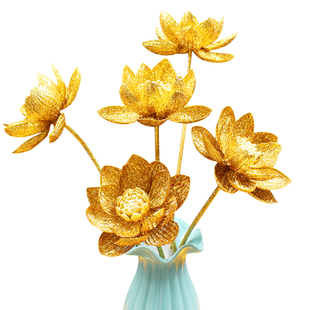 供佛莲花金色荷花仿真花束假花睡莲佛台佛堂供奉佛前供花禅意拜神