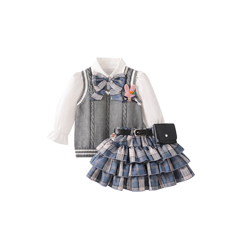 女童秋装新款三件套毛衣兔子警官套装儿童生日衣服jk学院风裙子秋