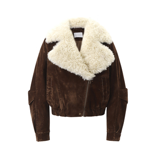 SINGLE MOMENT 25AW法式复古毛领短款绒感翻领夹克外套工装上衣女