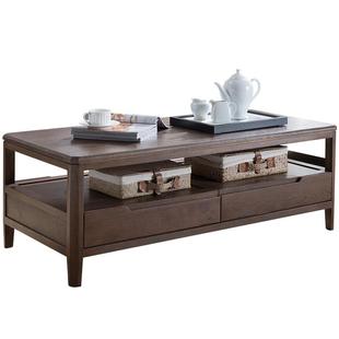 优木家具全实木茶几北美橡木茶几1.3米咖啡桌1米四抽茶桌北欧简约