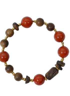 山川心语保山南红沉香火焰纹手串