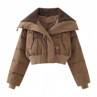 韩国高级感短款大翻领羽绒棉袄女冬2025新款小个子超好看洋气棉服