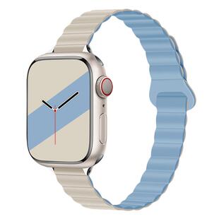 适用iwatch9苹果S11/10手表applewatch8表带S9硅胶细款磁吸S7高级6创意46mm双色小蛮腰新款ultra男女透气运动