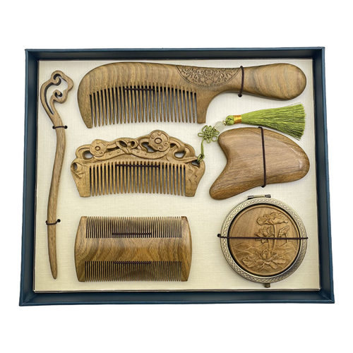 常州特产梳篦天然整木绿檀木梳礼盒梳镜套装生日纪念商务旅游礼品