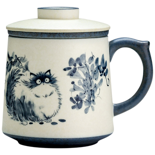 故宫猫泡茶杯茶水分离马克杯高档陶瓷女生高颜值杯子带过滤水杯