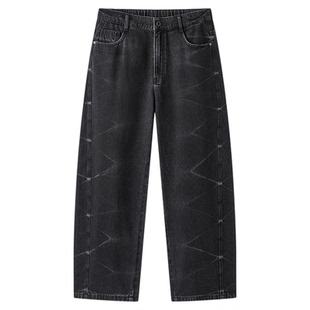 王安宇同款森马牛仔裤男复古时髦弯刀裤2025秋季新款宽松弧形裤子