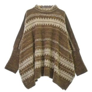 45r 茶色 提花斗篷 针织衫 外套 毛衣 日本制