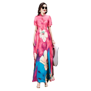 花色连衣裙女长款新款夏季雪纺大摆裙波西米亚飘逸沙滩裙海边长裙