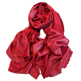 2025新款100%纯羊毛围巾女高端纯色亮片银线轻薄保暖大披肩秋冬季