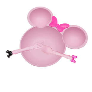 卡通宝宝餐具家用儿童餐盘套装小麦秸秆米奇碗防摔无毒分格水果盘