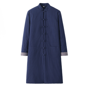 中式唐装长款棉袄冬季加厚保暖风衣青年外套道袍居士服汉服中国风