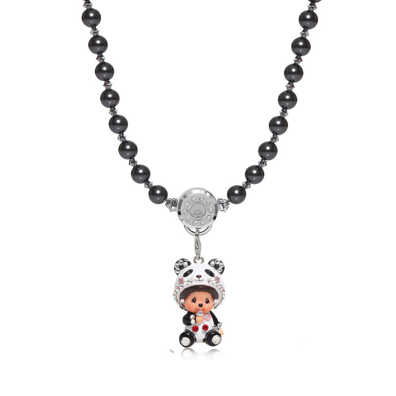 Monchhichi/萌趣趣短项链6mm闪耀仿珍珠女友儿童刻字生日礼物N057