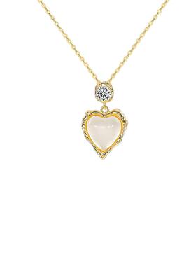 s925纯银锆石白玉髓爱心吊坠项链轻奢高级感锁骨链新款爆款毛衣链