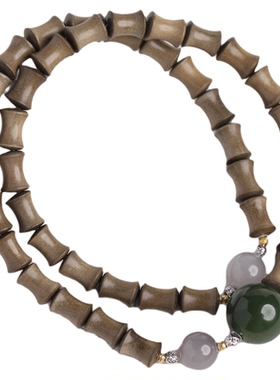 18K金阴沉老山檀手串和田玉手链