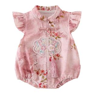 新中式婴儿夏季衣服薄款包屁衣周岁女宝宝礼服满月百天婴幼儿夏装