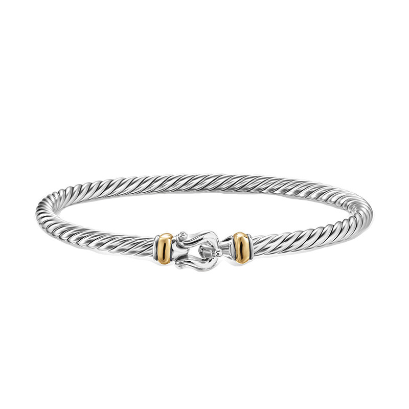 David Yurman大卫雅曼银金撞色搭扣细手镯DY细皮带扣手饰金属4MM