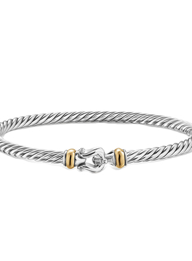David Yurman大卫雅曼银金撞色搭扣细手镯DY细皮带扣手饰金属4MM