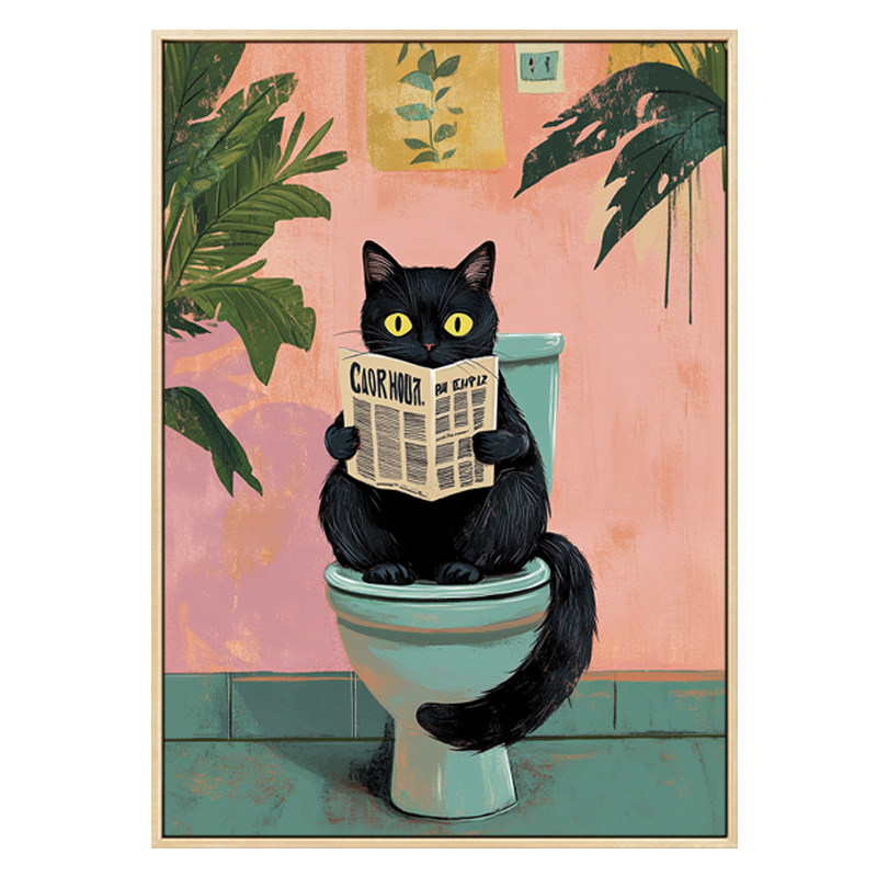 小黑猫马桶创意装饰画