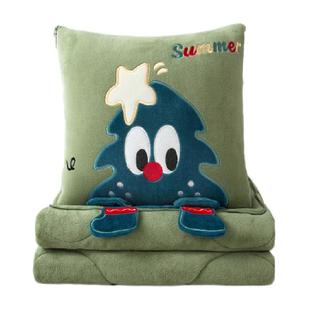 加厚牛奶绒小松树刺绣抱枕被保暖办公室午睡被子沙发毯靠垫二合一