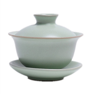 汝窑盖碗正品汝瓷开片可养三才盖碗敬茶杯家用功夫茶具陶瓷泡茶碗