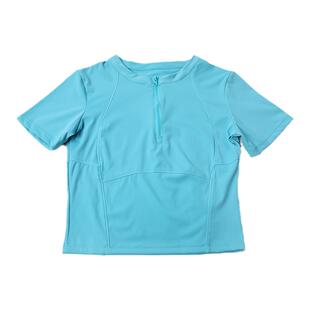 薄款透气速干夏季运动训练健身房半拉链糖果色短袖上衣修身瑜伽服