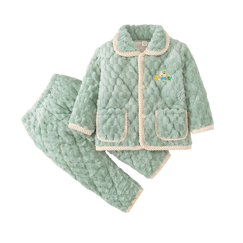冬季儿童三层夹棉加厚家居服套装