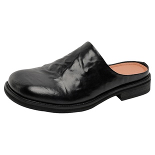 真皮包头半拖鞋男款厚底休闲大头勃肯拖鞋一脚蹬懒人通勤乐福鞋