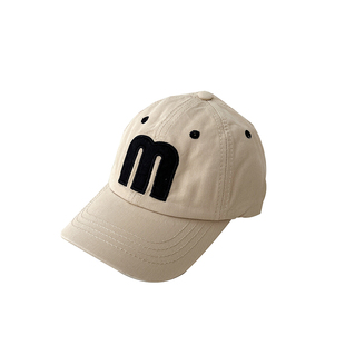 儿童帽子M字母韩系复古春夏儿童鸭舌帽百搭软顶棒球帽宝宝遮阳帽