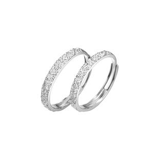 六桂福珠宝纯银月光之约银戒指男女款绝美情侣对戒新年礼物送女友