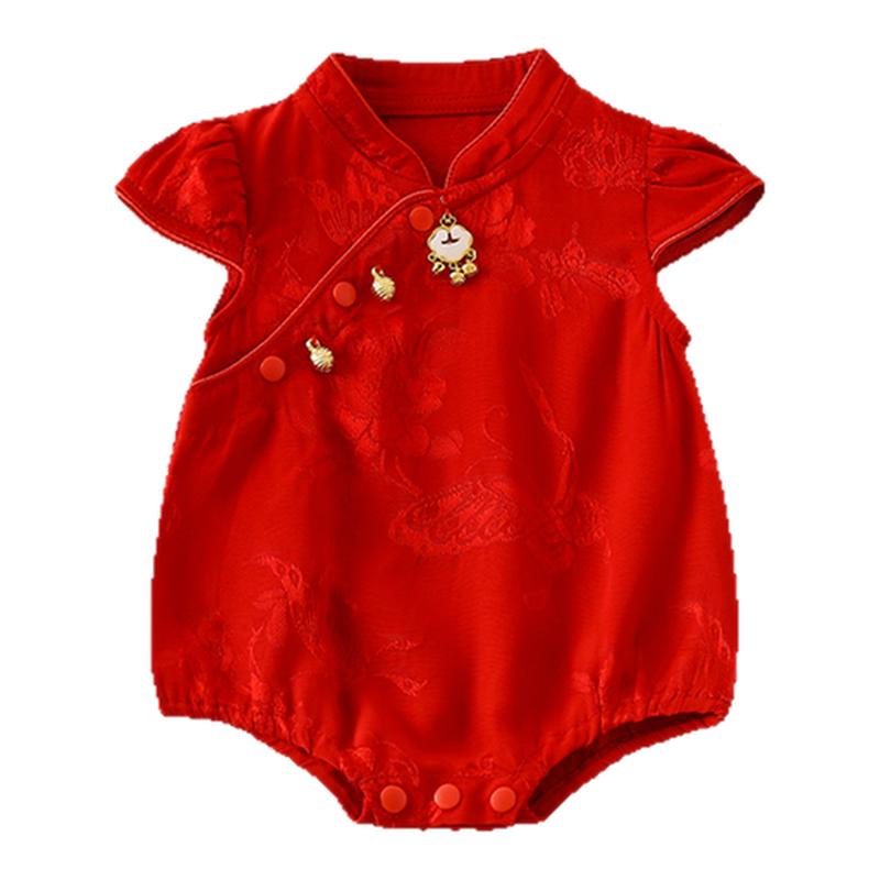 婴儿夏装衣服包屁衣女宝宝国风连体衣满月百天哈衣周岁礼服外出服