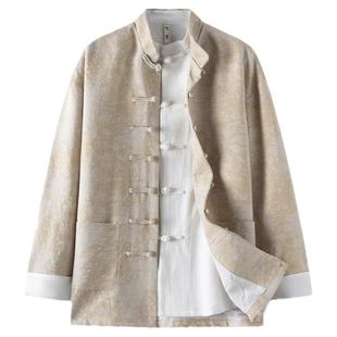 秋季新品唐装男中国风男装棉麻提花外套中式改良立领复古国潮上衣