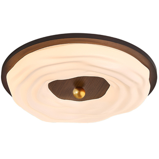 箭牌中古奶油风卧室吸顶灯2026新款胡桃木色复古风圆形主卧护眼灯