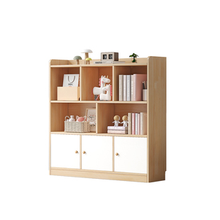 带门实木书柜儿童落地书架多层收纳储物柜简约置物架客厅矮柜定制