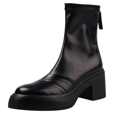 粗跟厚底静音鞋底软皮弹力靴