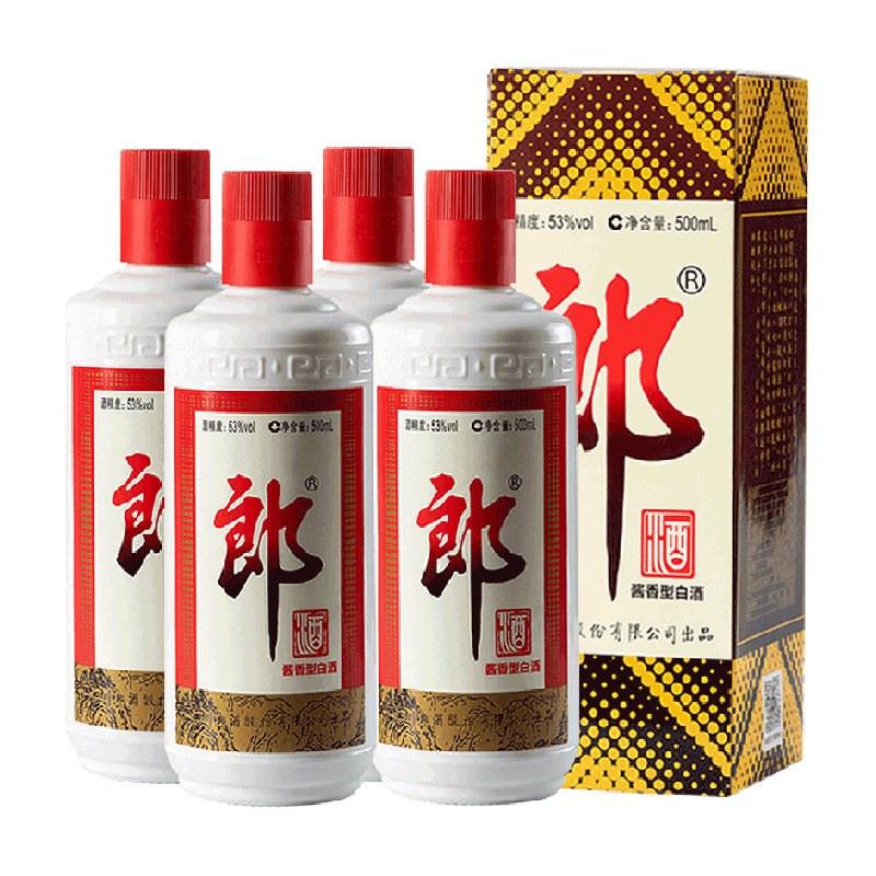 (无礼袋)郎酒郎牌郎酒53度酱香型白酒普郎500ml*4瓶婚宴送礼白酒