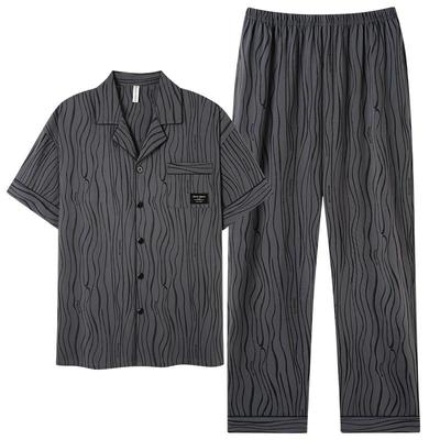 睡衣男士夏季纯棉短袖长裤家居服