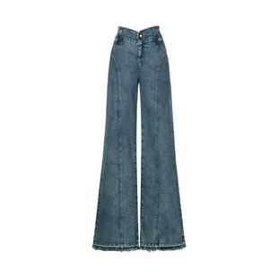 lefame拉飞姆冬季v字腰头直A廓形微喇牛仔长裤