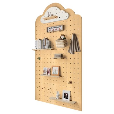 洞洞板挂衣架一体实木置物架