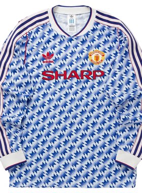 皇贝Adidas阿迪达斯曼联复刻90/92客场球迷版长袖足球服男JM5498