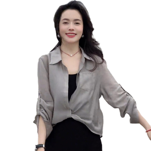 2026夏季新款高级感爆款天丝衬衫女休闲显瘦短款防晒衣外搭开衫薄