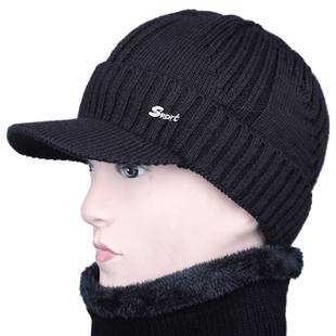 帽子男士秋冬天毛线帽中老年人加绒厚爷爷保暖帽防寒护耳鸭舌帽冬
